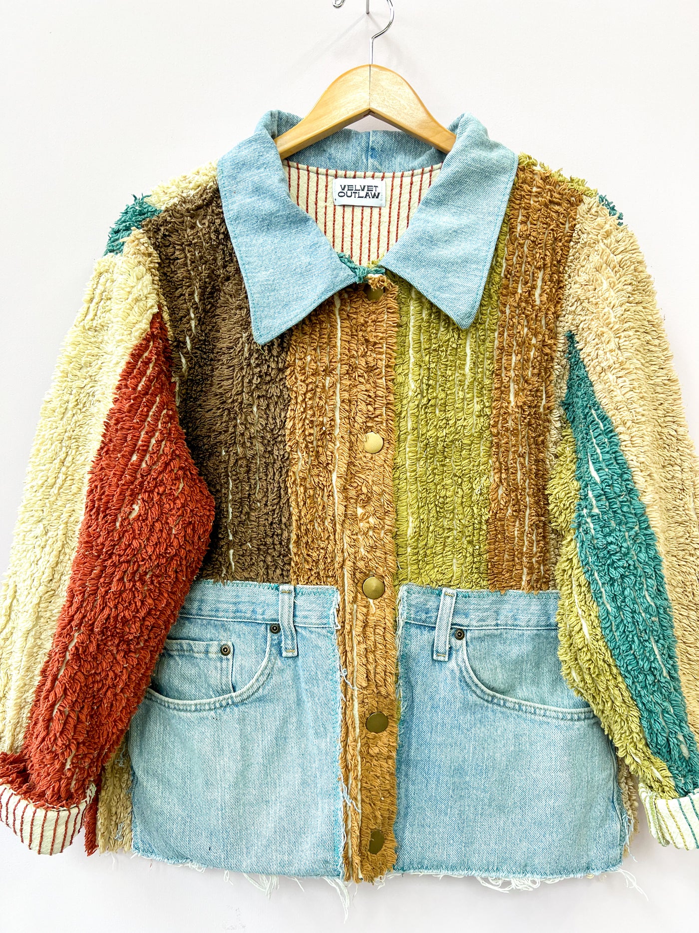 Chenille Earth Tone Upcycled Shirt-Jacket Big Pockets - Large