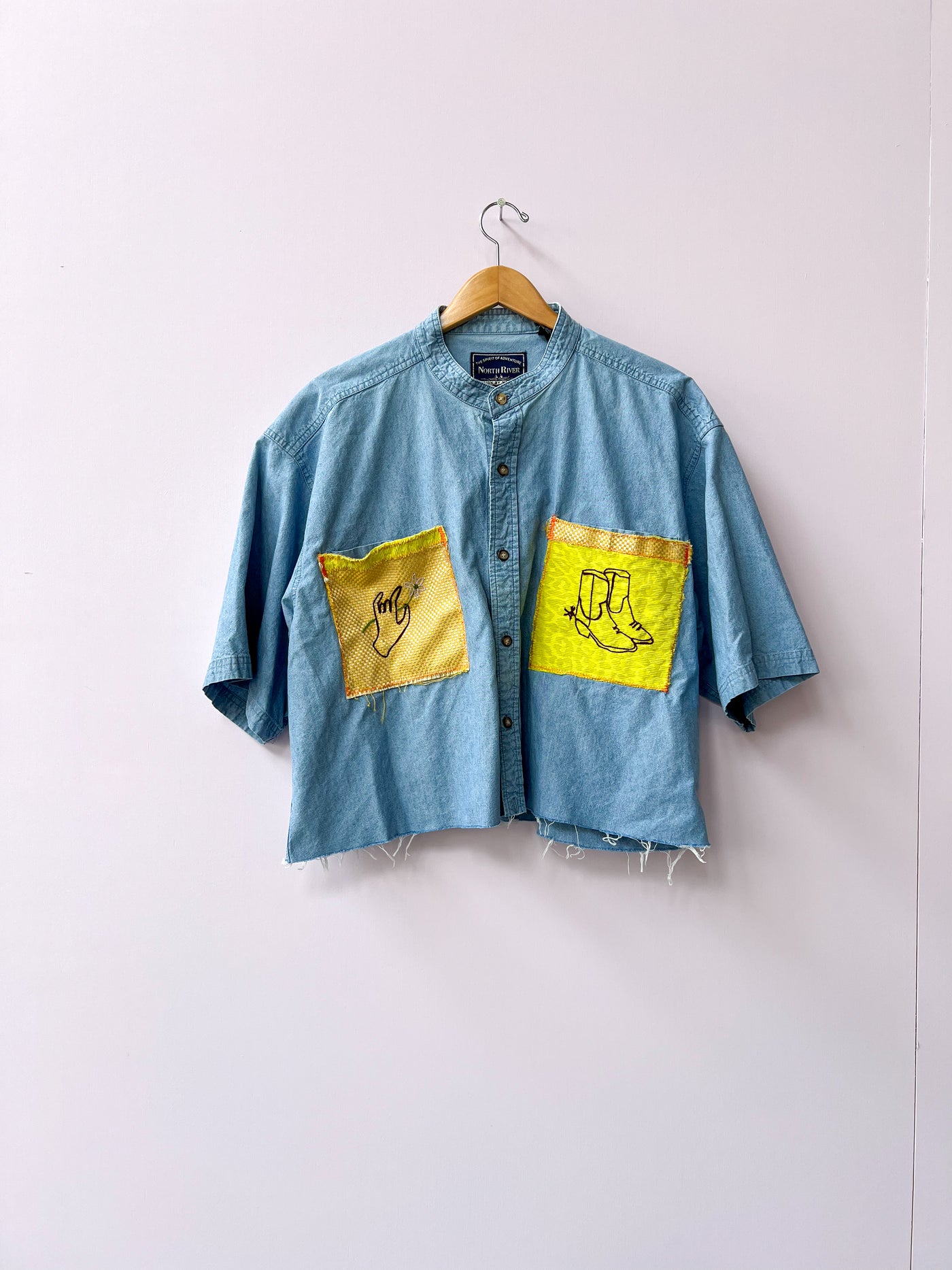 Western Cropped Upcycled Button Up Shirt 2X