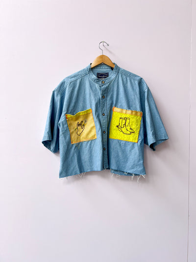 Western Cropped Upcycled Button Up Shirt 2X