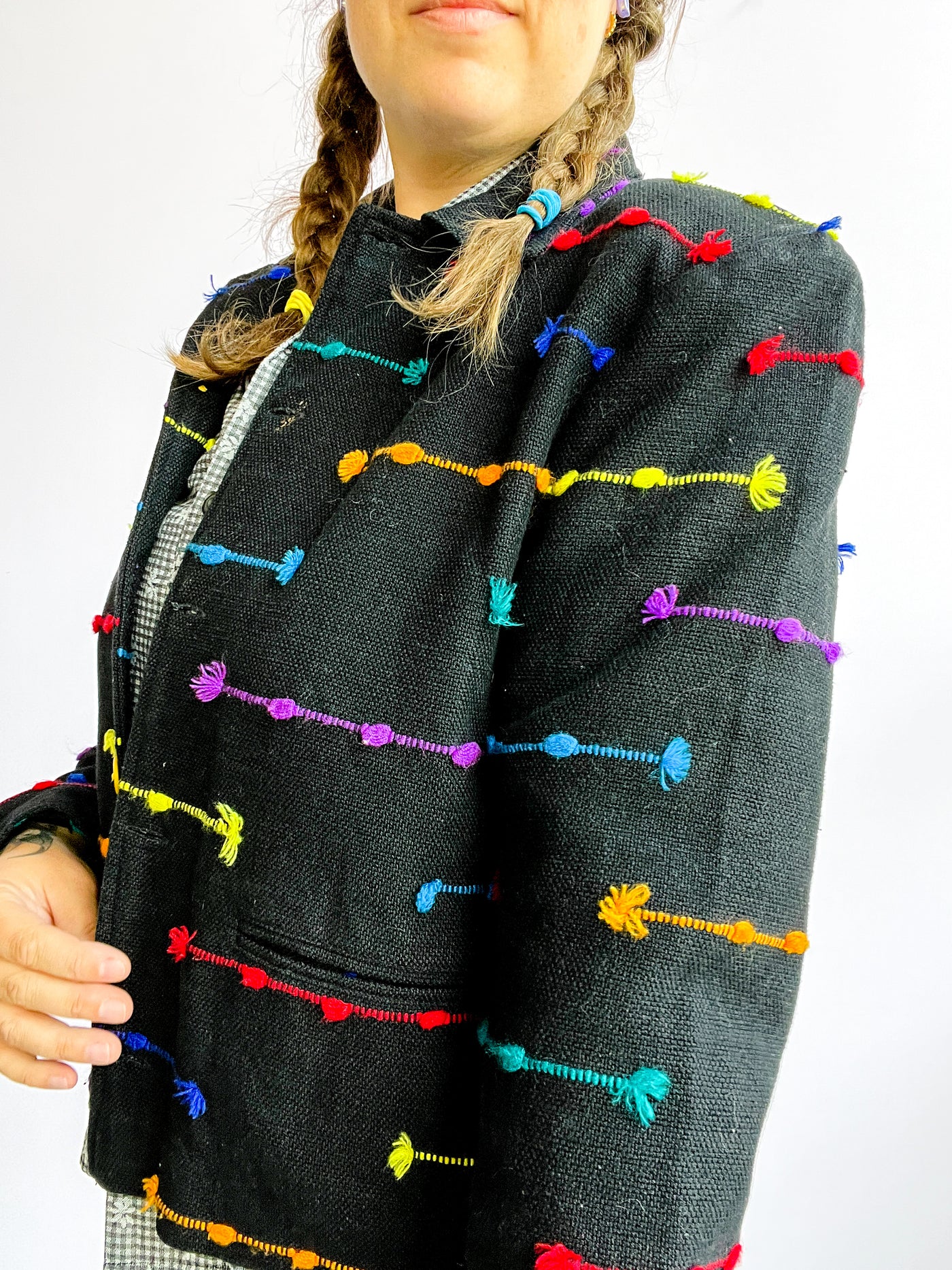 Black Rainbow Woven Jacket Blazer L