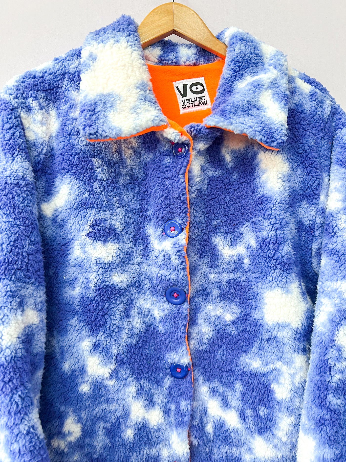Blue & Neon Orange Sherpa Fuzzy Coat 1X/2X