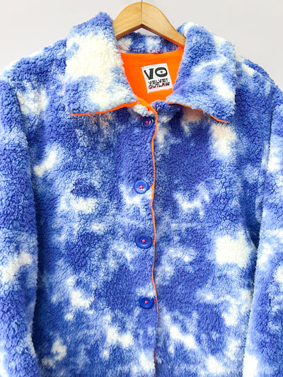 Blue & Neon Orange Sherpa Fuzzy Coat 1X/2X