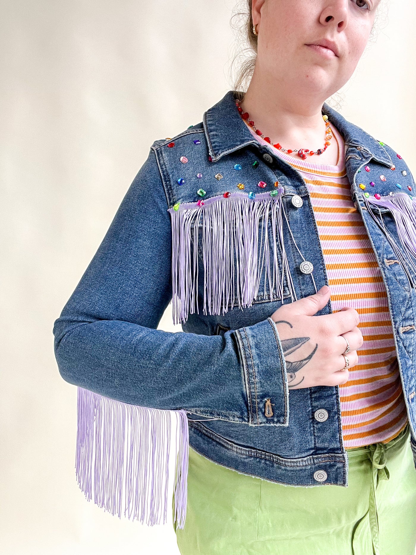 Fringe and Rhinestone Denim Jacket