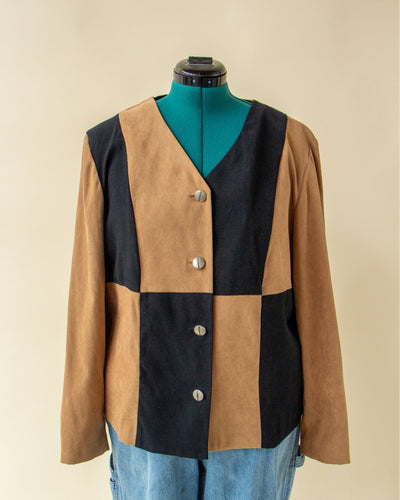 Two Tone Brown Checker Suede/Polyester Jacket