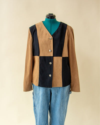 Two Tone Brown Checker Suede/Polyester Jacket