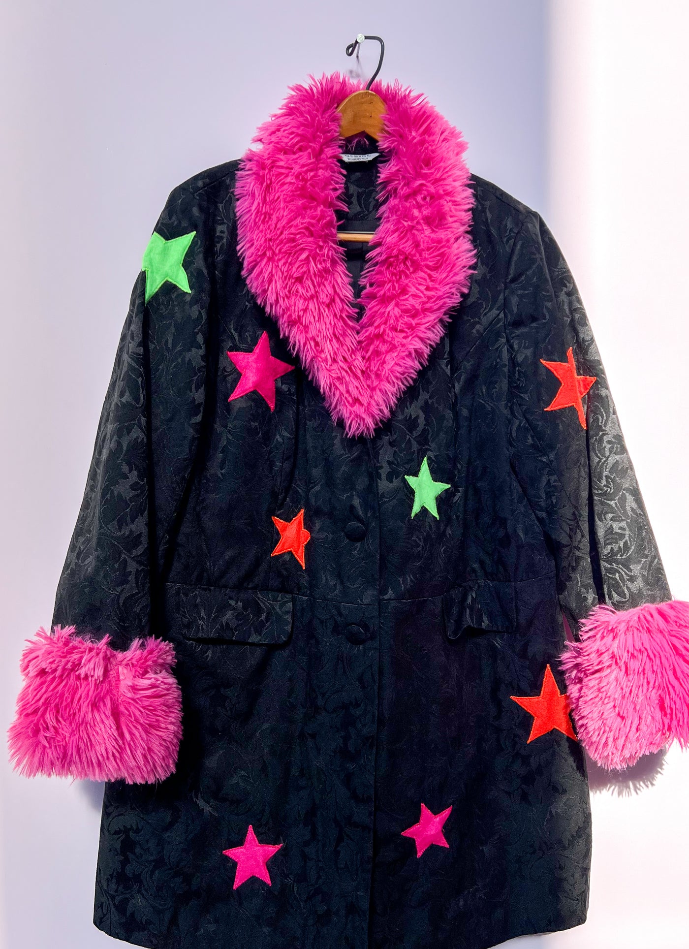 Pink Faux Fur Collar Star Jacket - 1X