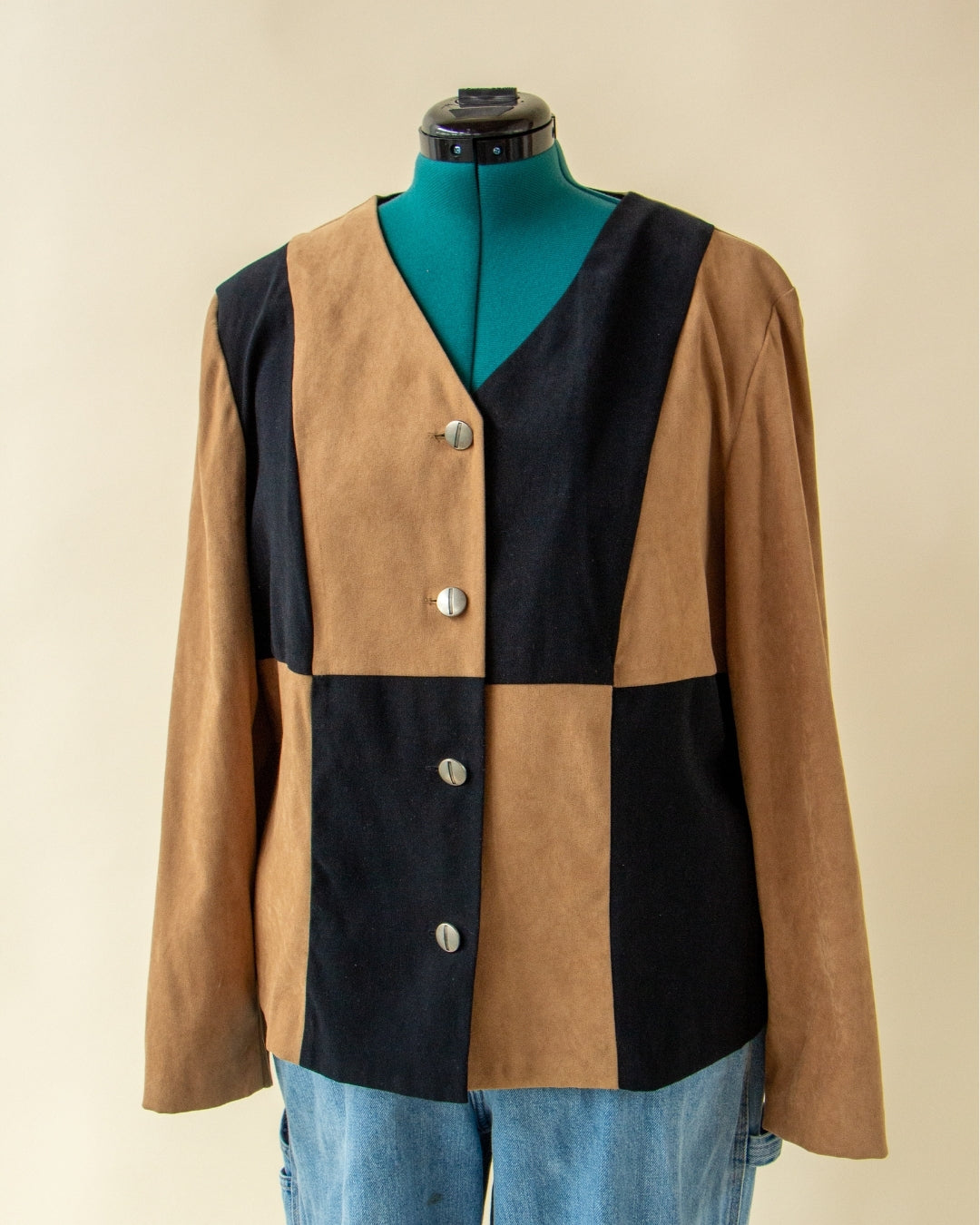 Two Tone Brown Checker Suede/Polyester Jacket