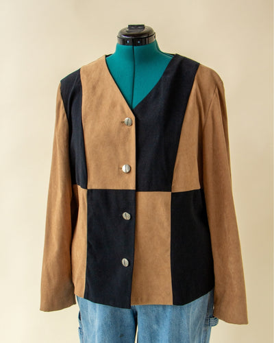 Two Tone Brown Checker Suede/Polyester Jacket