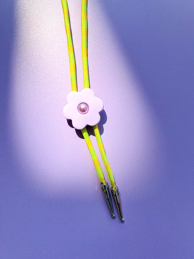 Slime Green and Purple Clay Flower Bolo Tie