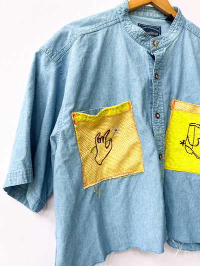 Western Cropped Upcycled Button Up Shirt 2X