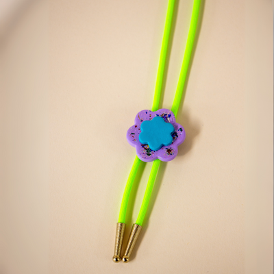 Flower on Green Cord Bolo Tie