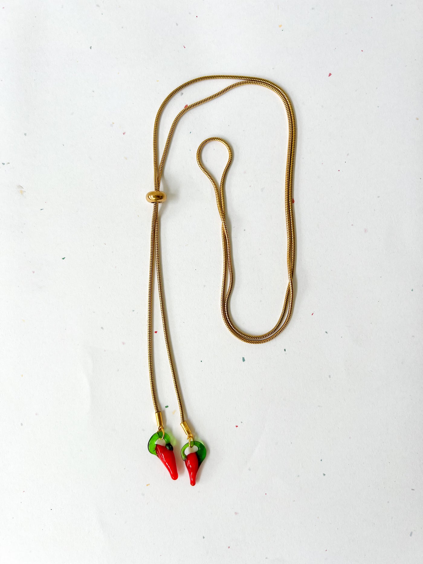 Chili Pepper Gold Lariat Style Bolo Tie Necklace