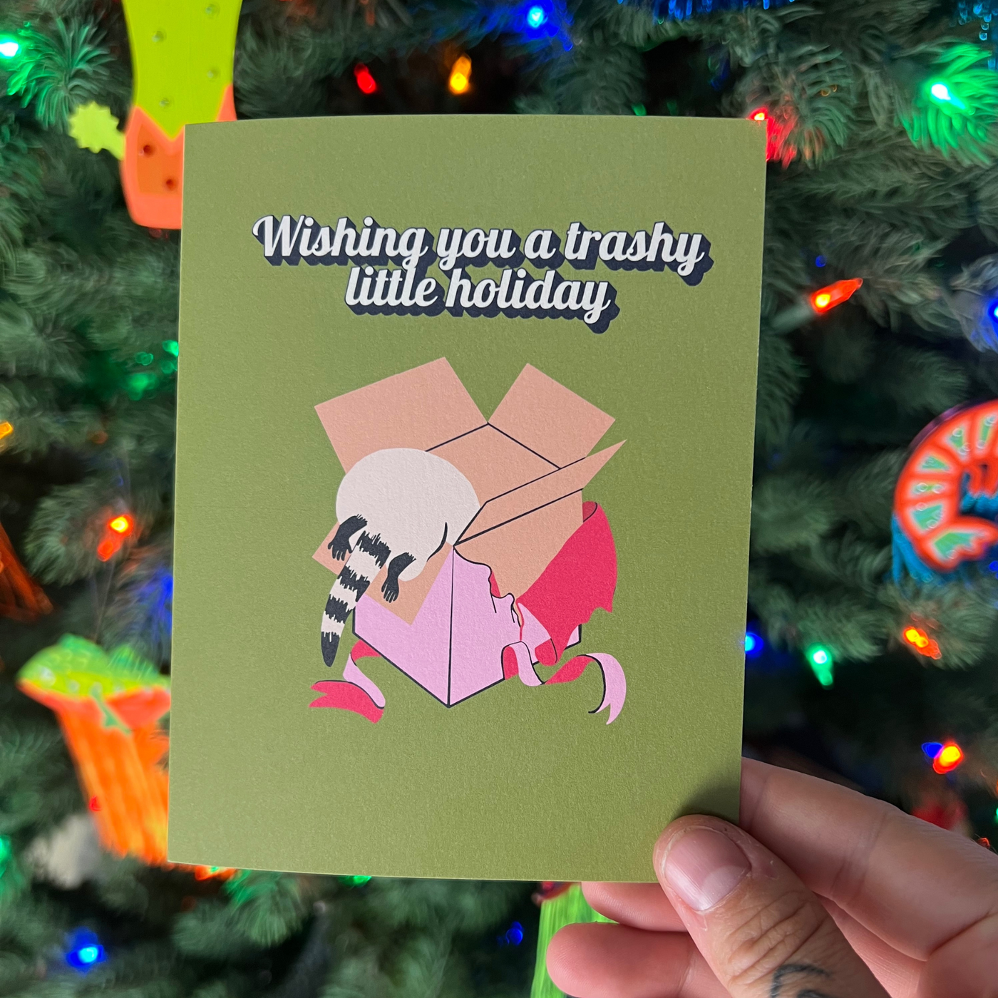 Trashy Raccoon  Holiday Christmas Card