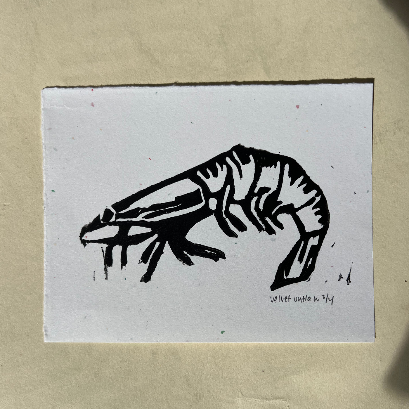 Shrimp Linocut Print