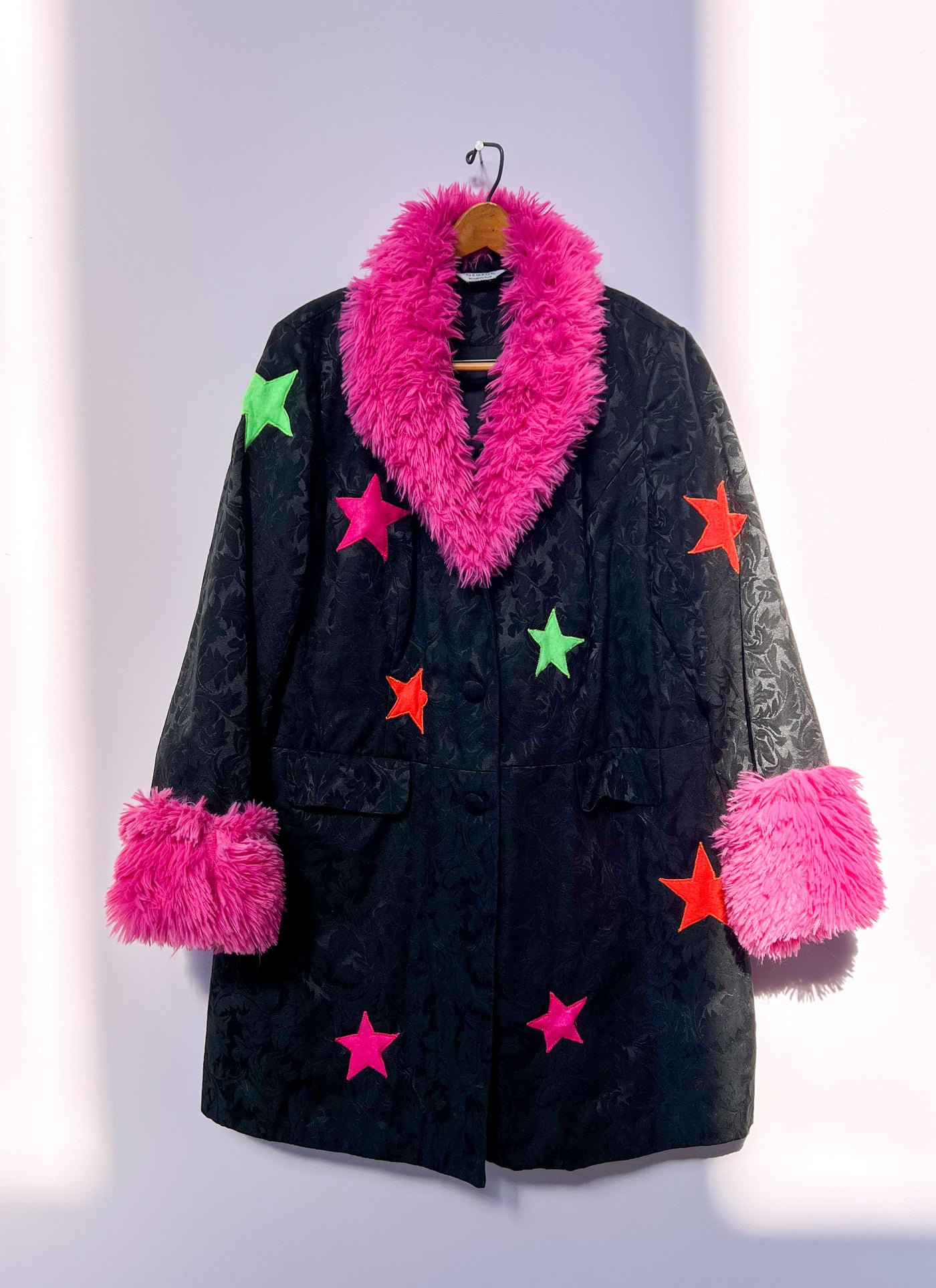 Pink Faux Fur Collar Star Jacket - 1X