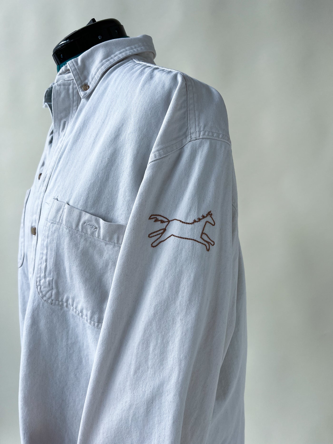 Wild Horse Chain Stitch White Denim Shirt