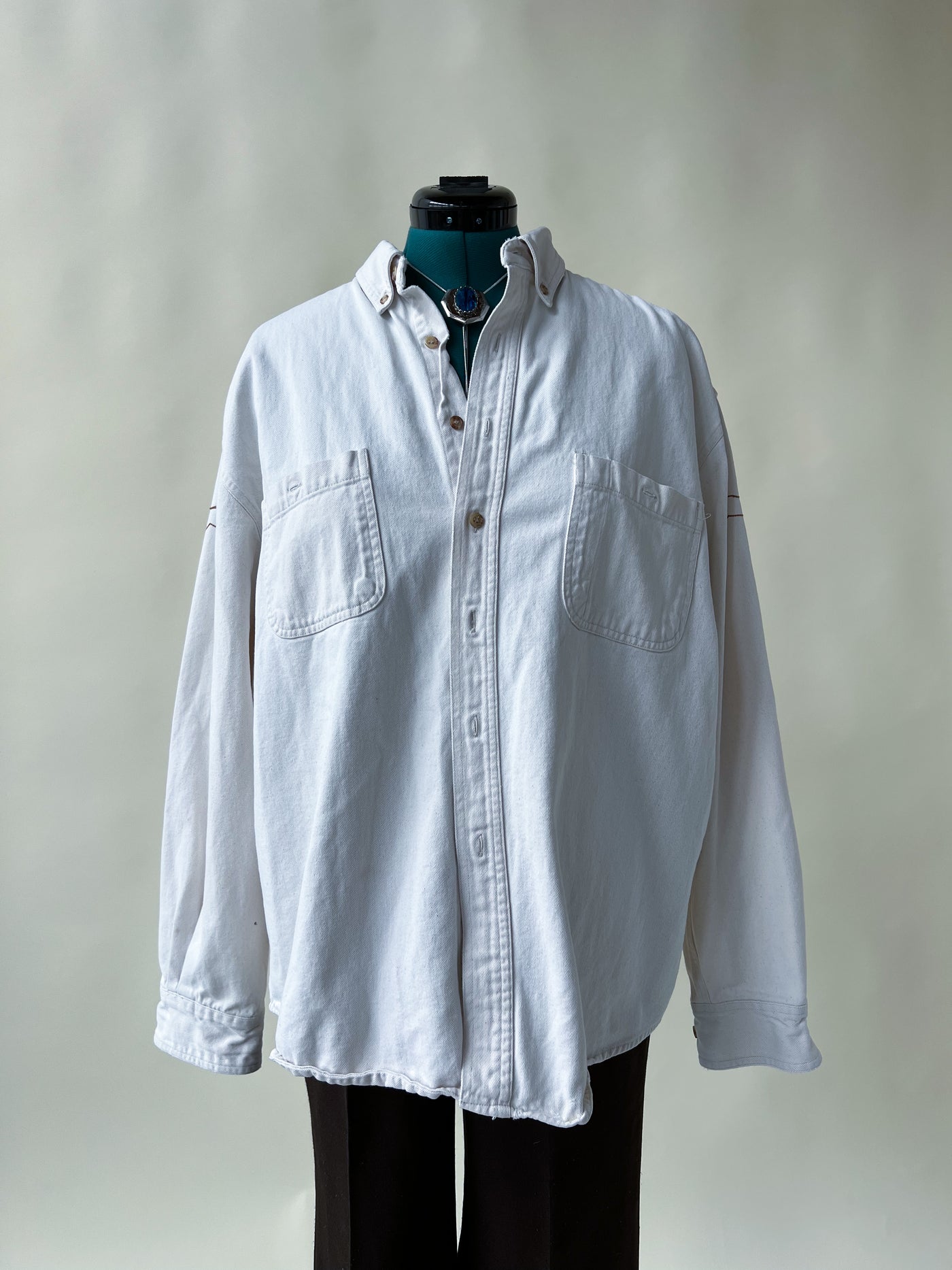 Wild Horse Chain Stitch White Denim Shirt