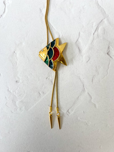 Rhinestone Rainbow Fish Vintage Bolo Tie