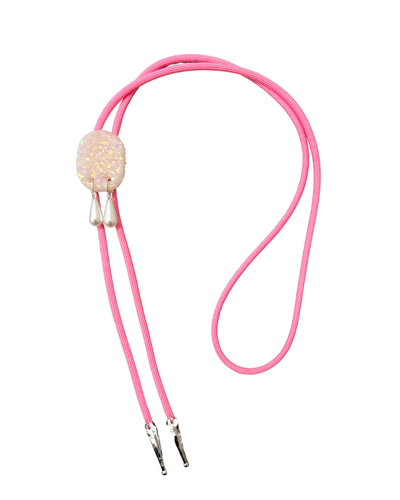 Opal Iridescent Oval with Pearls #2 on Light Pink Cording Bolo Tie