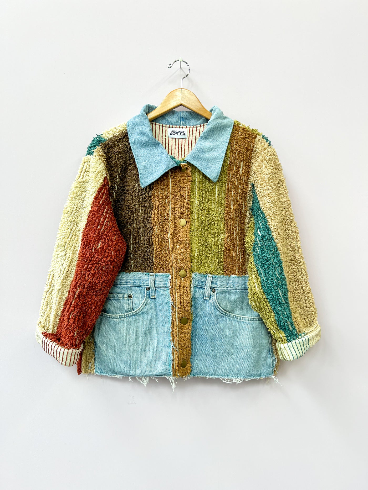 Chenille Earth Tone Upcycled Shirt-Jacket Big Pockets - Large