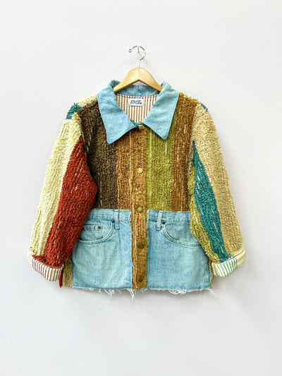 Chenille Earth Tone Upcycled Shirt-Jacket Big Pockets - Large