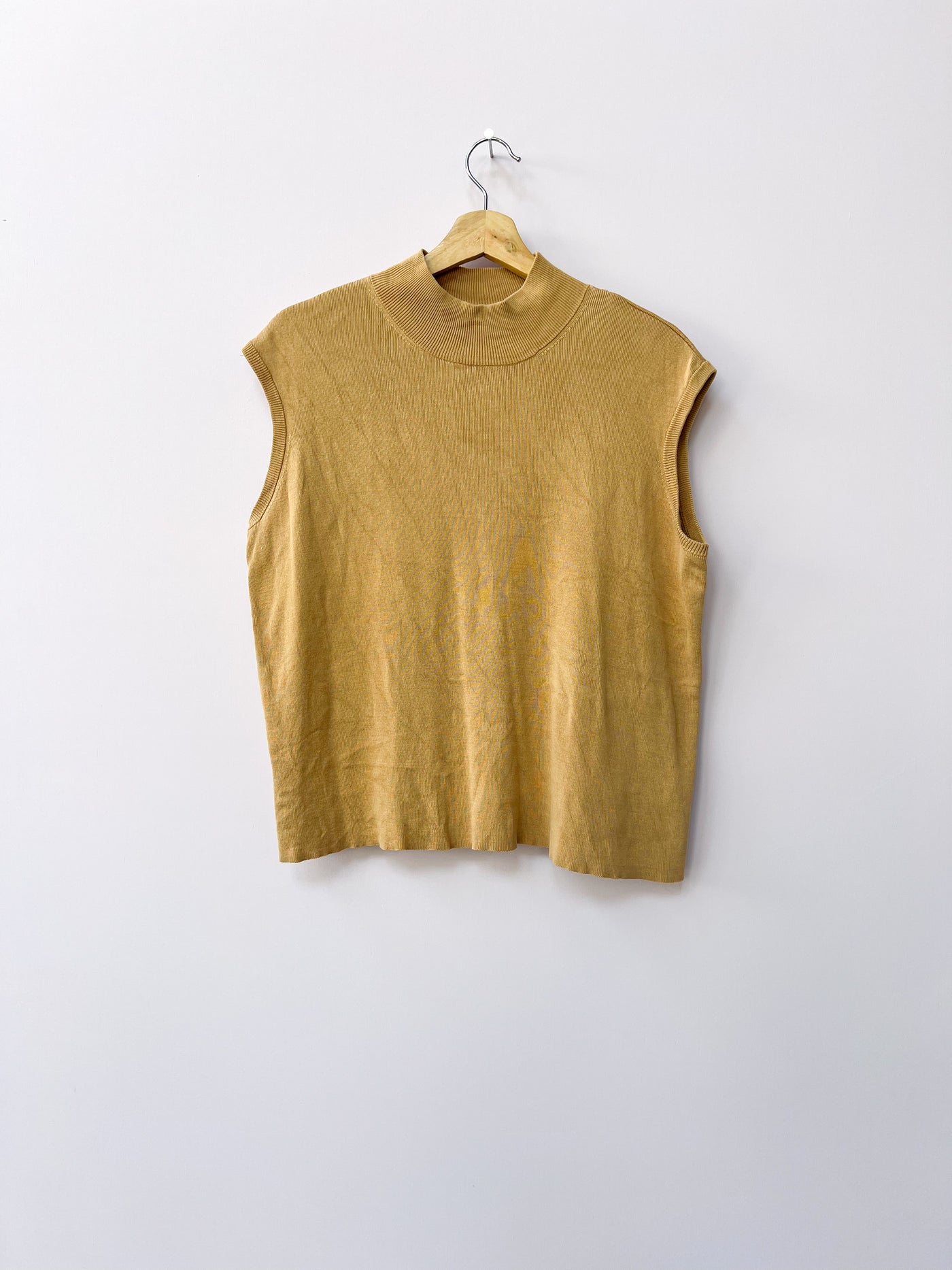 Tan Ribbed Sleeveless Turtleneck