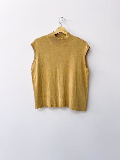 Tan Ribbed Sleeveless Turtleneck