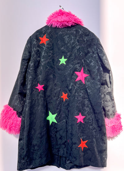 Pink Faux Fur Collar Star Jacket - 1X