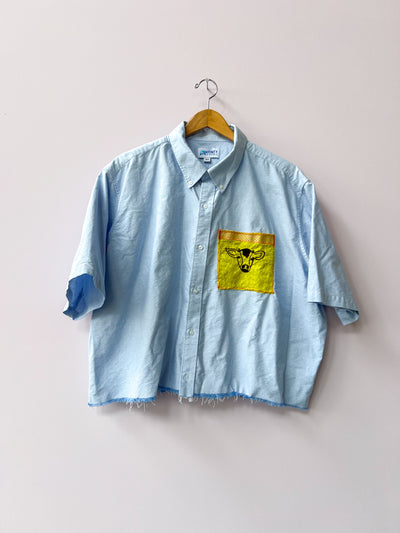 Baby Cow Cropped Upcycled Button Up Shirt 3X
