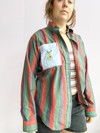 Pear Striped Upcycled Button Up Shirt L