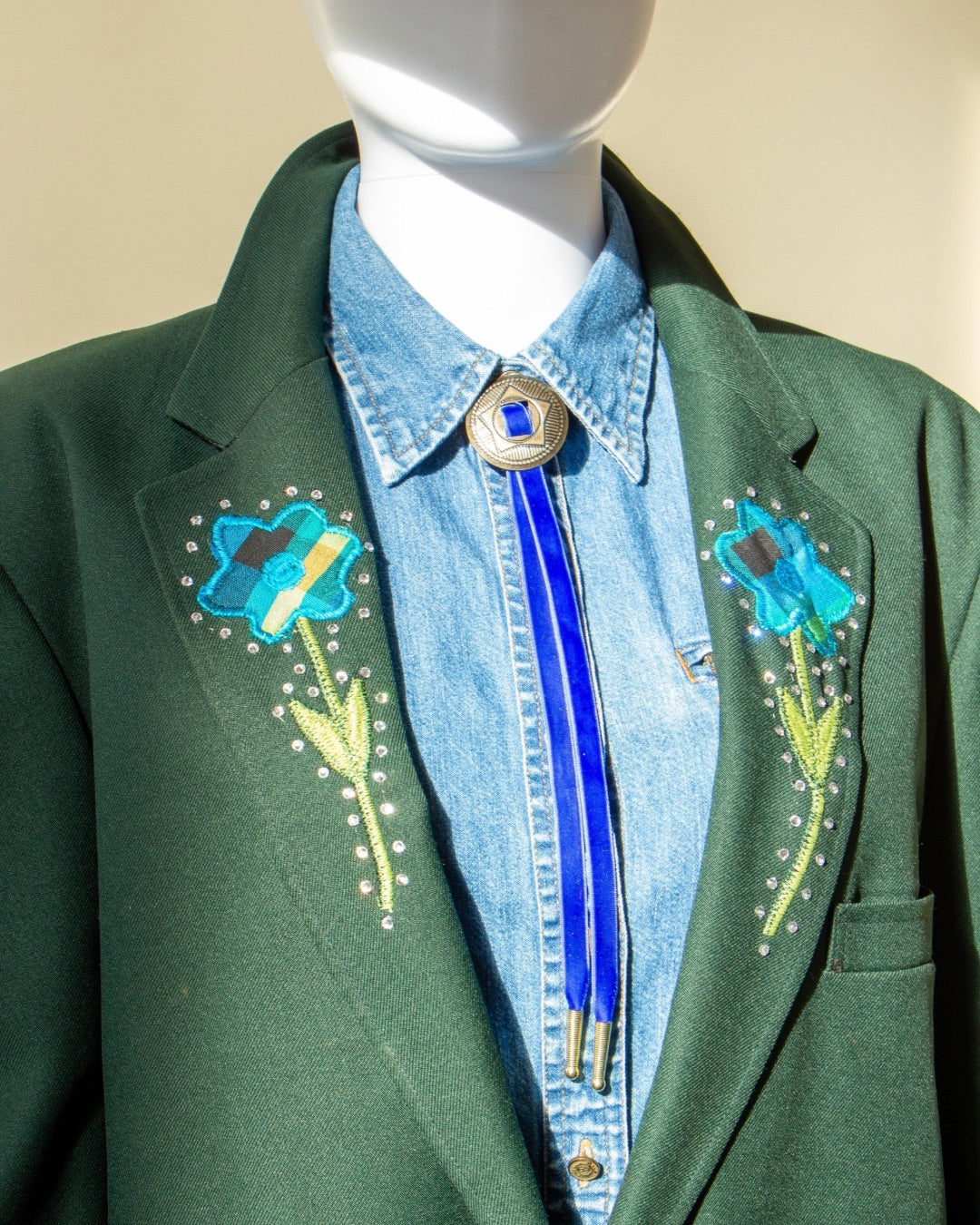 Green Reworked Rhinestone Western Style Jacket L