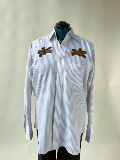 Cowboy Horse Patch Chain Stitch French Cuff Shirt - Gold Stripe