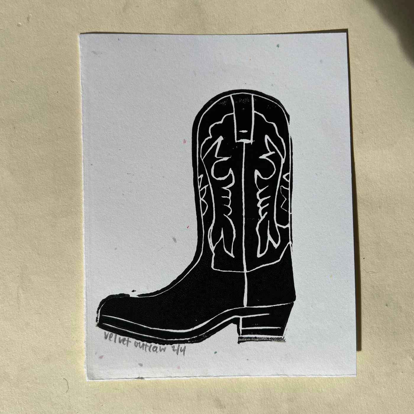 Cowboy Boot Linocut Print