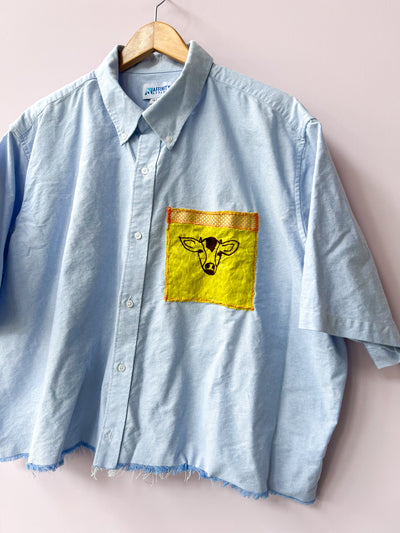 Baby Cow Cropped Upcycled Button Up Shirt 3X