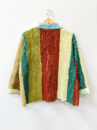 Chenille Earth Tone Upcycled Shirt-Jacket Big Pockets - Large