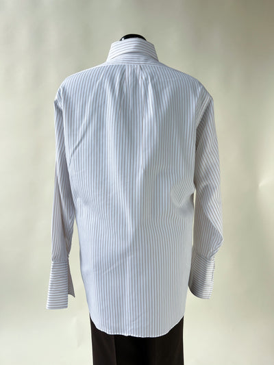 Cowboy Horse Patch Chain Stitch French Cuff Shirt - Gold Stripe