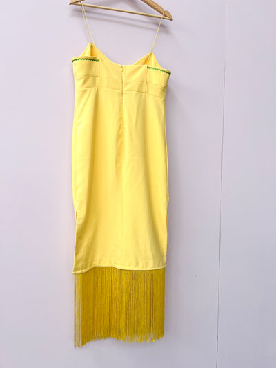 Butter Yellow Radish Midi Fringe Dress