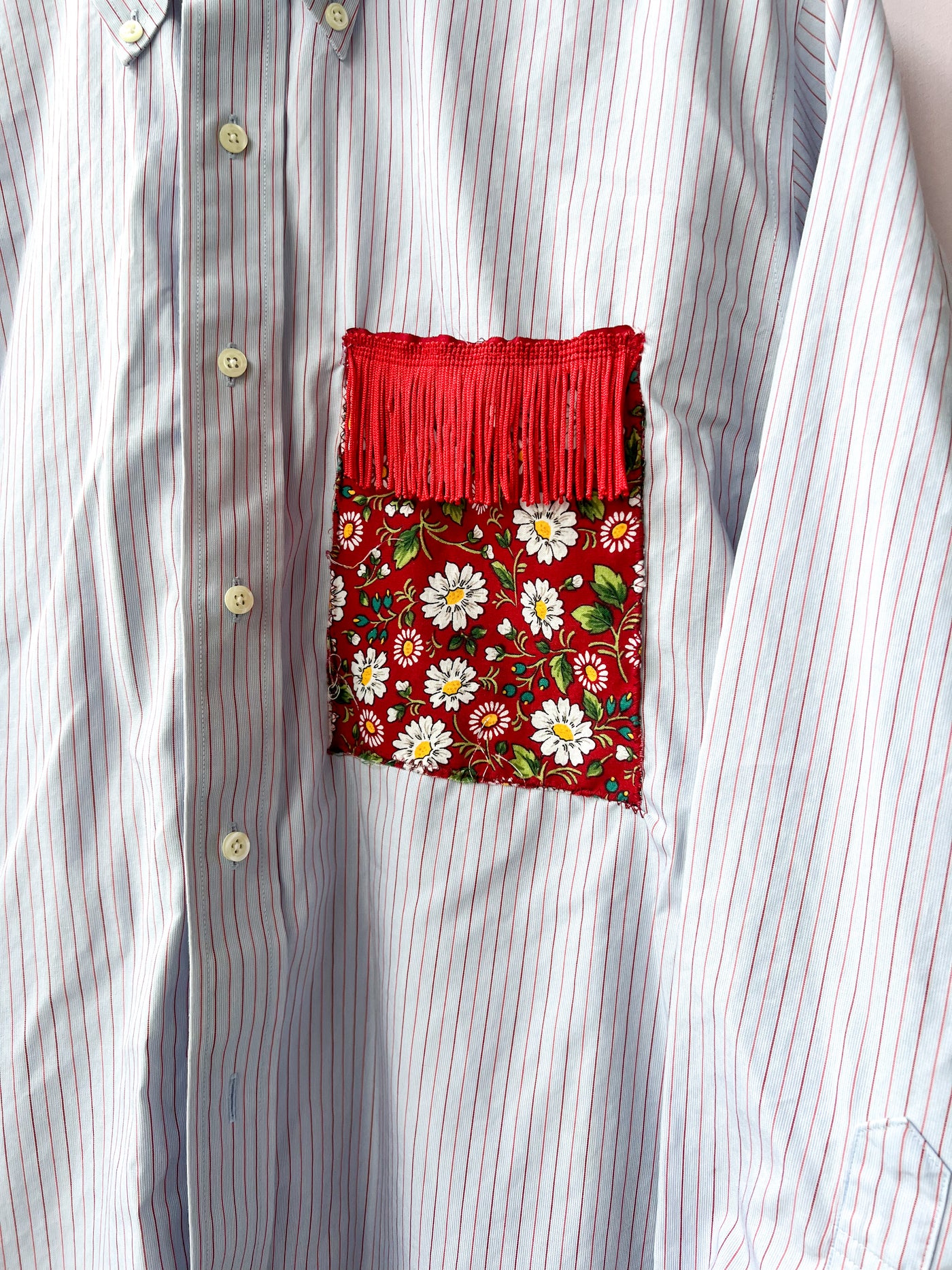 Blue Flower Pocket Upcycled Shirt XL