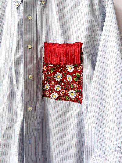 Blue Flower Pocket Upcycled Shirt XL