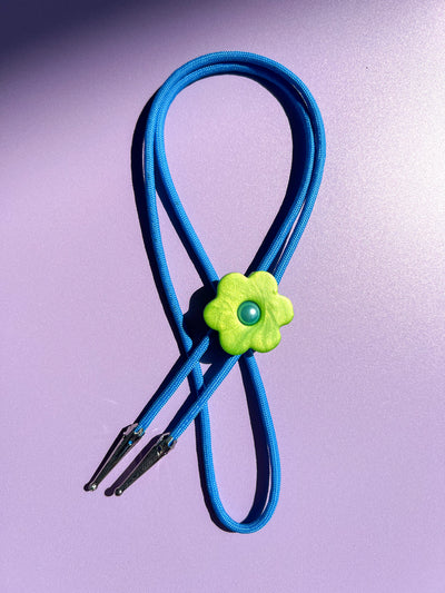 Green Flower Blue Cord Bolo Tie