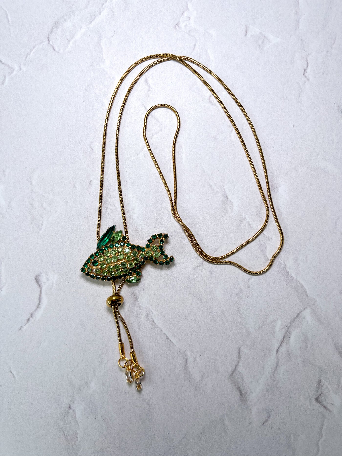 Green Rhinestone Fish Bolo Tie