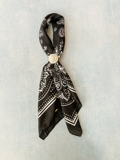 Black Satin Bandana with Vintage Silver Slide