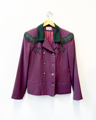 Western Cowboy Chain Stitch Fringe Blazer M