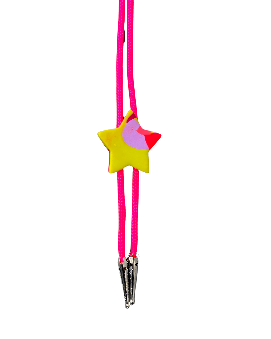 Multicolor Star #3 on Hot Pink Cord Bolo Tie