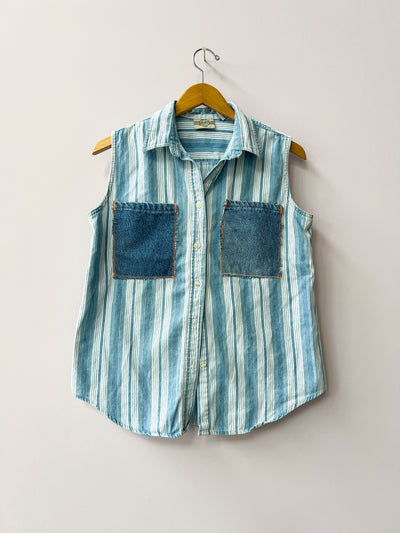 Double Denim Upcycled Sleeveless Shirt L