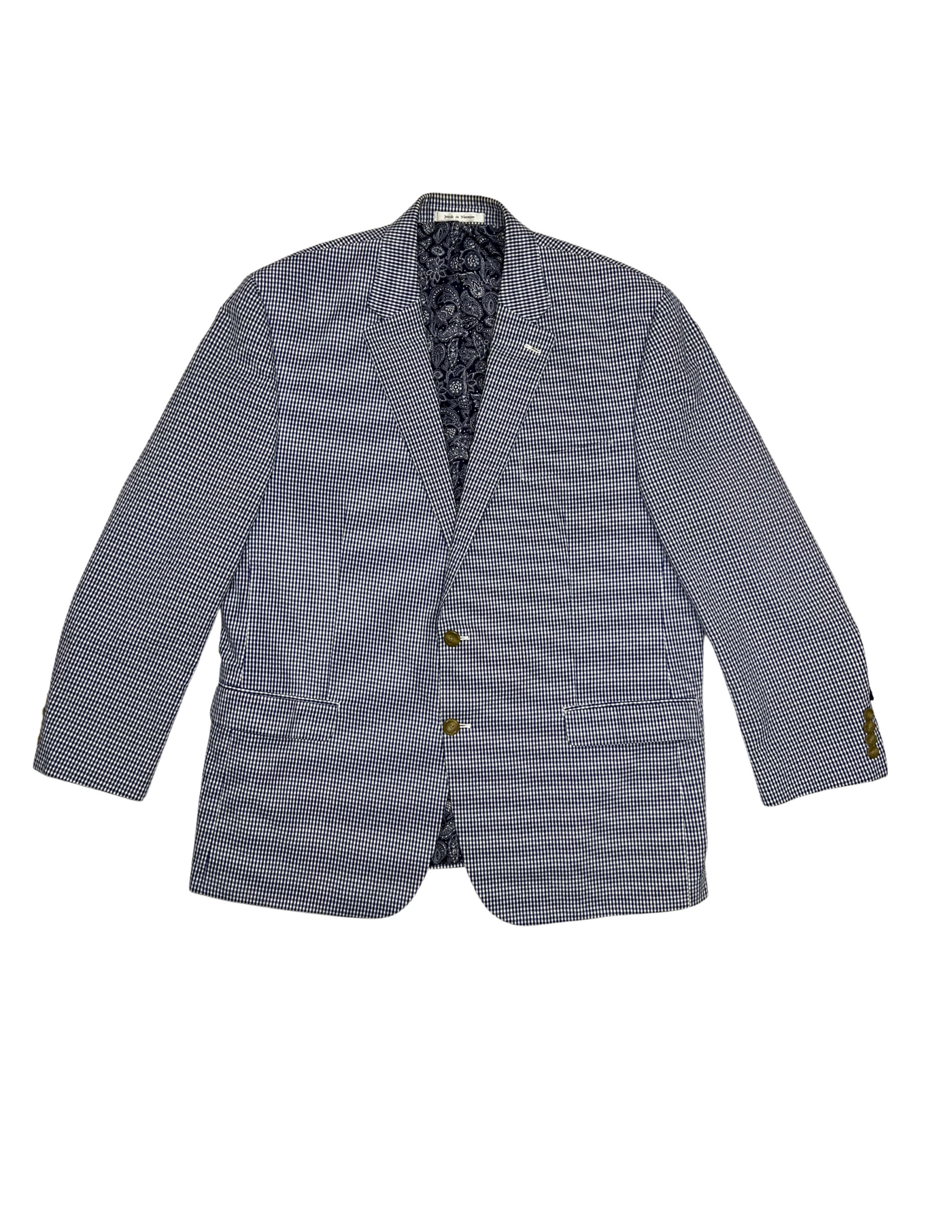 White and Blue Checkered Blazer with Navy Fringe - 46R