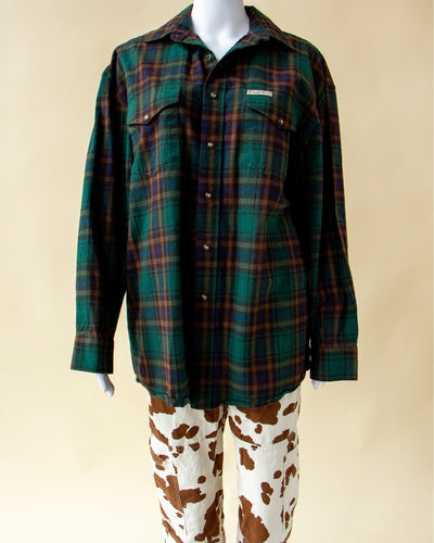 Flannel Plaid Western Pearl Snap Long Sleeve Shirt