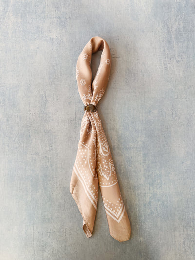 Beige Satin Bandana with Armadillo Western Slide