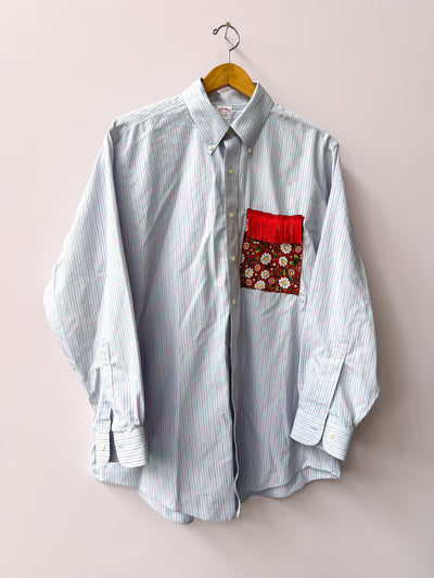 Blue Flower Pocket Upcycled Shirt XL