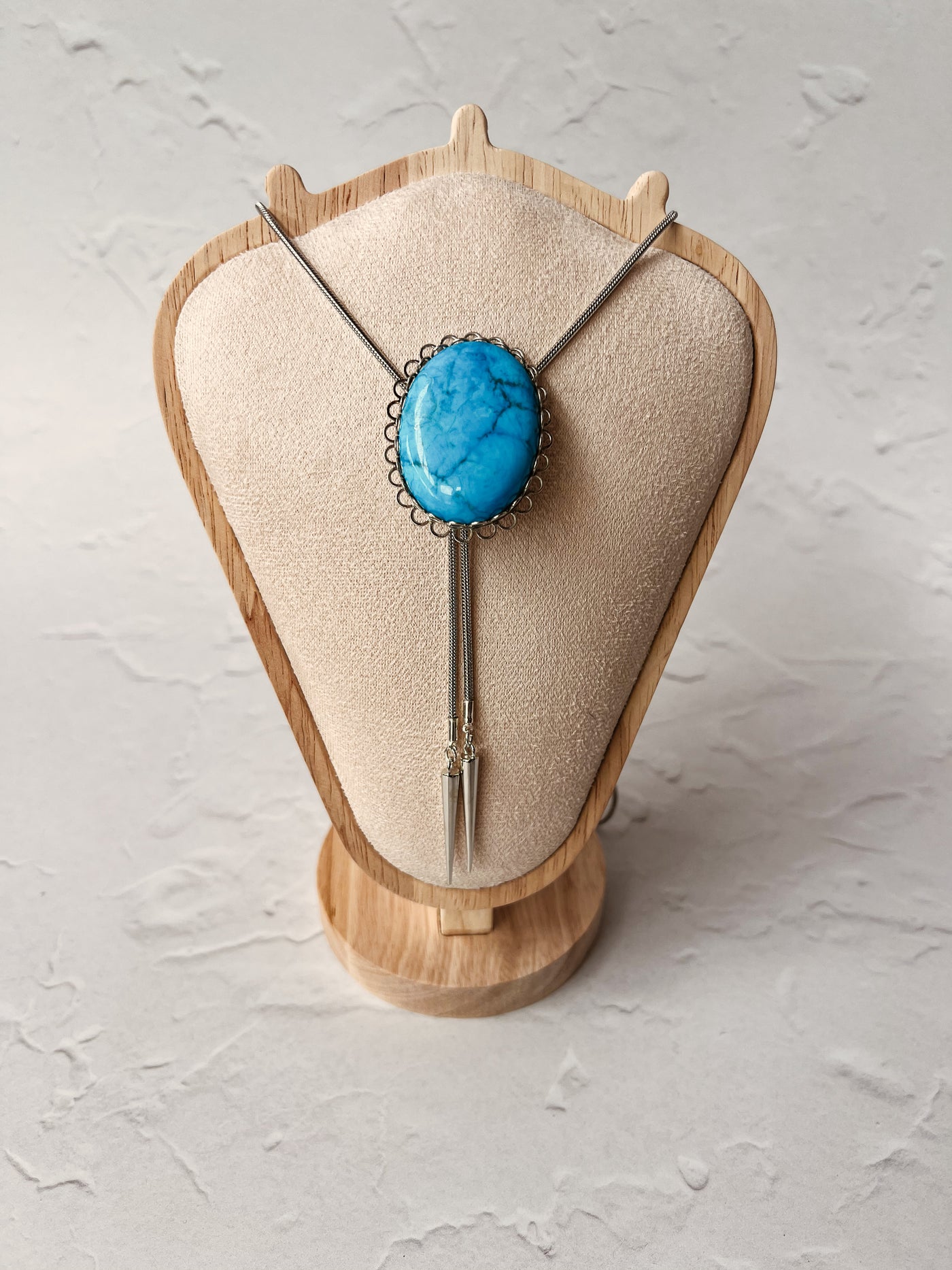 Turquoise Color Large Silver Western Bolo Tie